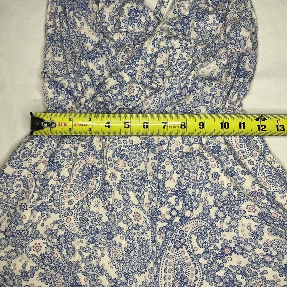Free People Delfonic Flirty Paisley Romper Size 4 Blue Cross Back Straps Lined - Picture 11 of 12